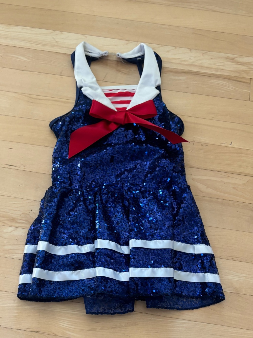 Navy Sequin Sailor Dress with Red Bow - Kids Costume
